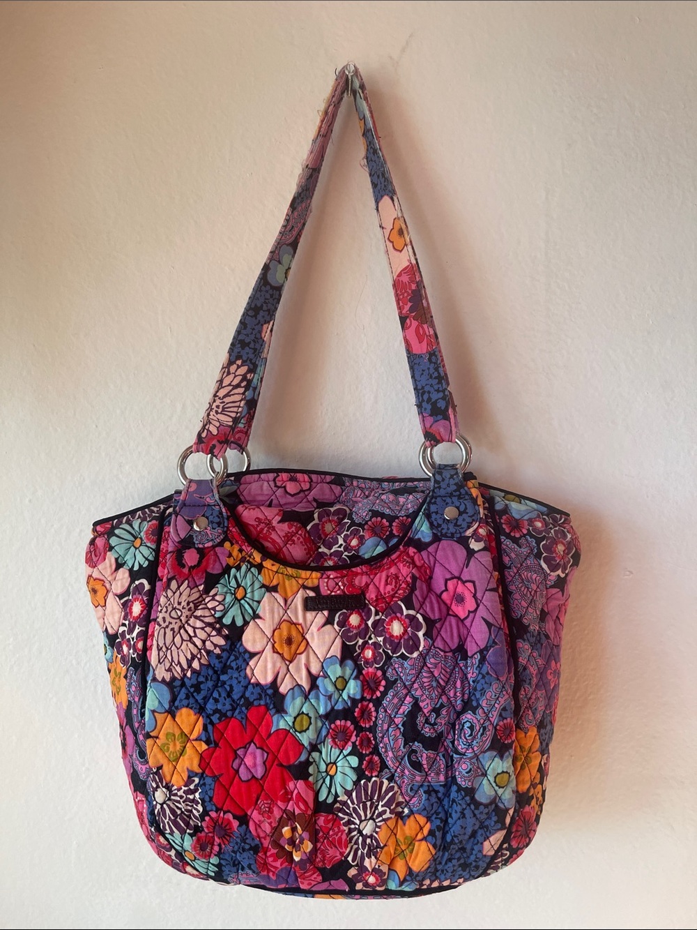 Quilted Floral Tote Bag - Pink Multicolor